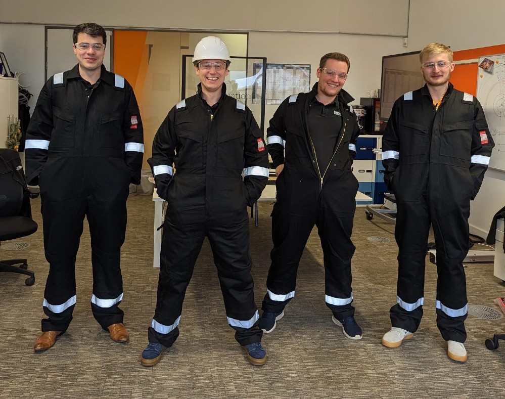 Some members of the Actuation Lab team trying out their fireproof coveralls and other PPE in preparation for visiting a Wales & West Utilities facility.
