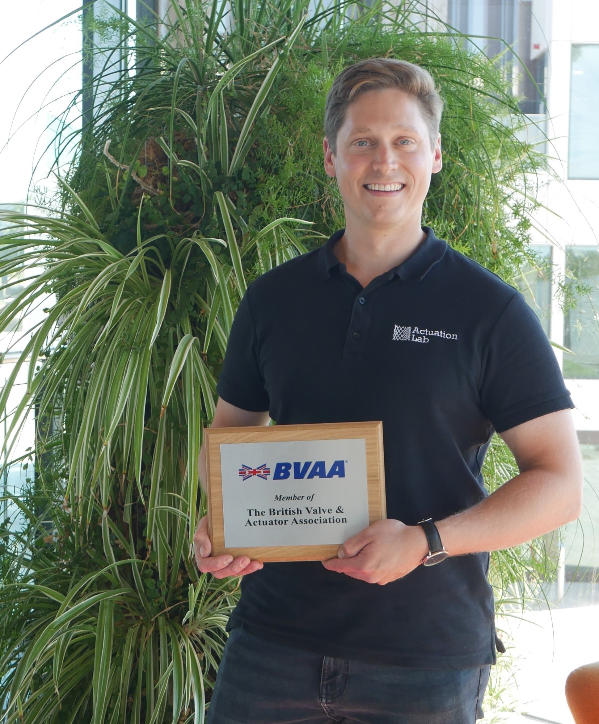 CEO Simon Bates with Actuation Lab's BVAA membership plaque